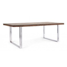 Masa picioare inox cu blat lemn maro si sticla Stanton 220 cm x 100 cm x 76 h