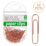 Agrafe Birou TMX, Metalice, V&acirc;rf Rotund, 33mm, Set 50 Bucăți, Roz-Auriu