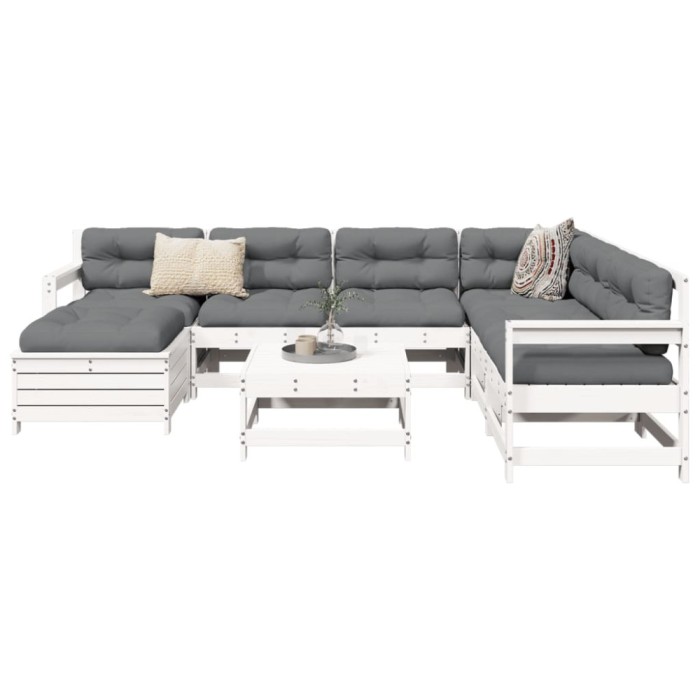 Gossi set canapea de gradina, 8 piese, alb, lemn masiv de pin