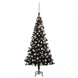 vidaXL Brad Crăciun pre-iluminat cu set globuri, negru, 150 cm, PVC