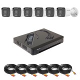 Sistem supraveghere analogic Turbo HD Hikvision,6 camere 5MP 3K pentru locuinte,magazine si depozite,Iluminare duala IR 25m si lumina alba 20m,Microfo