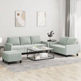 VidaXL Set de canapele cu perne, 3 piese, gri deschis, catifea