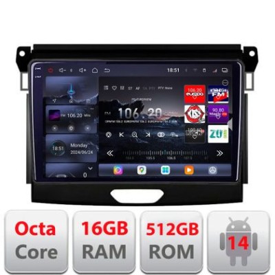 Navigatie Ford Ranger 2016+ Edotec Kit-574 8 core QLED 2K 16+512 360 Android Waze USB Navigatie Internet Youtube Radio CarStore Technology foto