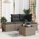 Gossi set canapea de gradina cu perne, 5 piese, gri, poliratan