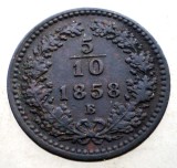 F.266 AUSTRIA 5/10 KREUZER 1858 E RARA, Europa, Cupru (arama)