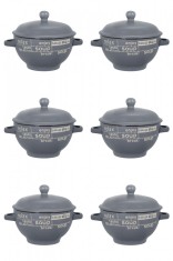 Set boluri supa, 6 piese, 650 ml, Ceramica, Gri bej
