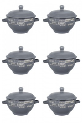 Set boluri supa, 6 piese, 650 ml, Ceramica, Gri bej foto