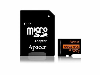 Card microSDXC UHS-I U3 V30 A2 Apacer 128GB R100 cu adaptor SD AP128GMCSX10U8-R foto