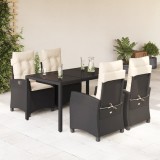 VidaXL Set mobilier de grădină cu perne, 5 piese, negru, poliratan