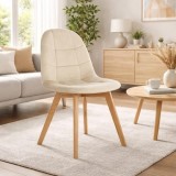 Scaun dining Artool Bora, catifea bej, picioare din lemn natur, 44.5x54x81.5 cm