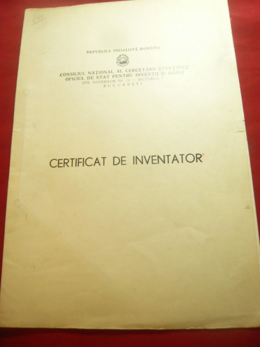 Certificat de Inventator 1968 RSR