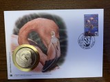 Bahamas - pasari - flamingo - FDC cu medalie, fauna wwf