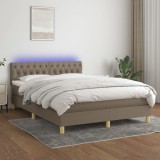 VidaXL Pat cu arcuri, saltea și LED, gri taupe, 140x190 cm, textil