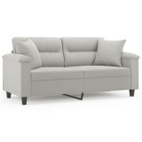 Canapea cu 2 locuri, cu perne, gri deschis, 140 cm, microfibra