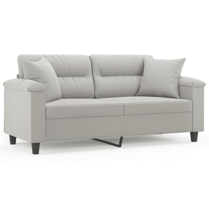 Canapea cu 2 locuri, cu perne, gri deschis, 140 cm, microfibra