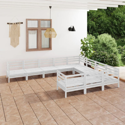 vidaXL Set mobilier de grădină, 10 piese, alb, lemn masiv de pin foto