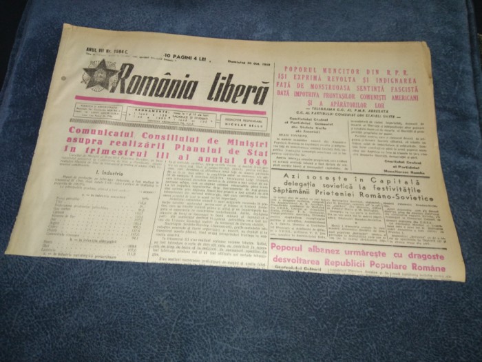 ZIARUL ROMANIA LIBERA 30 OCTOMBRIE 1949