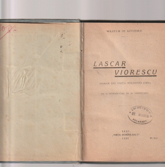 WILHELM DE KOTZEBUE - LASCAR VIORESCU ( 1920 ) ( RELEGATA - CARTONATA )