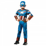Cumpara ieftin Costum Captain America Deluxe cu muschi pentru baieti 9-10 ani 140 cm, Marvel
