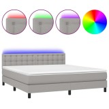 Cumpara ieftin Pat cu arcuri, saltea si LED, gri deschis, 160x200 cm, textil