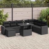 Cumpara ieftin Set mobilier de grădină cu perne, 9 piese, negru, poliratan