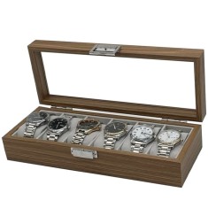 Caseta eleganta din lemn pentru depozitare si organizare 6 ceasuri, model Pufo Gentleman, maro foto