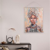 Tablou Textil Etnic Figura colorata de Femeie cu Suporturi din Lemn 76x97cm, Oem