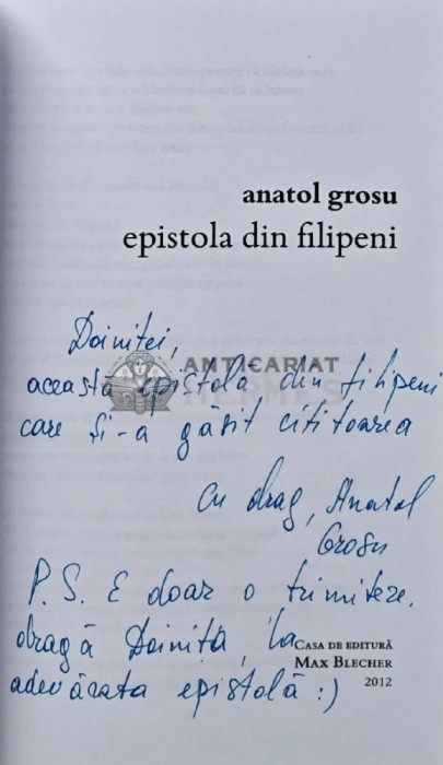 Epistola din Filipeni (cu dedicatie) - 2012 - Anatol Grosu (AR187)