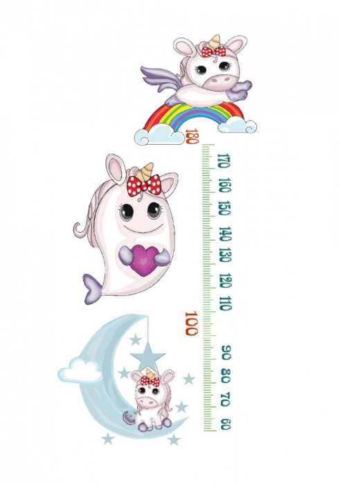 Sticker decorativ Masuratoare cu Unicorni, Mov, 130 cm, 1480ST