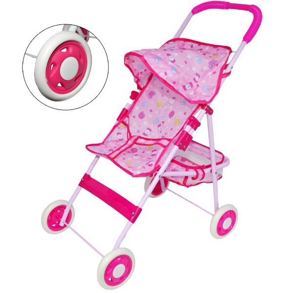Carucior papusi metal cu roti de cauciuc Carucior papusi metal cu roti de cauciuc