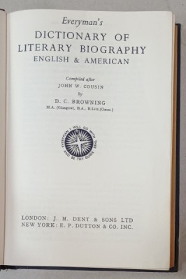 EVERYMAN &amp;#039;S DICTIONARY OF LITERARY BIOGRAPHY , ENGLISH and AMERICAN , 1965 foto