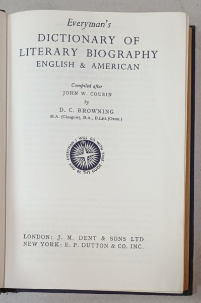 EVERYMAN &#039;S DICTIONARY OF LITERARY BIOGRAPHY , ENGLISH and AMERICAN , 1965
