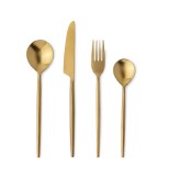 Cumpara ieftin Set 16 tacamuri otel auriu satinat Bronte 6,5x17h; 7,5x20,1h; 7,5x20,h; 8x24h