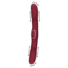 Vibrator dublu LOVELINE Double-Sided Thrusting Vibrator, cu funcție de penetrare automată, 30 funcții de vibrație, 33 cm, roșu