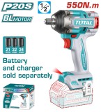 Masina de insurubat cu impact TOTAL 20V brushless 1/2 inch, 550 Nm