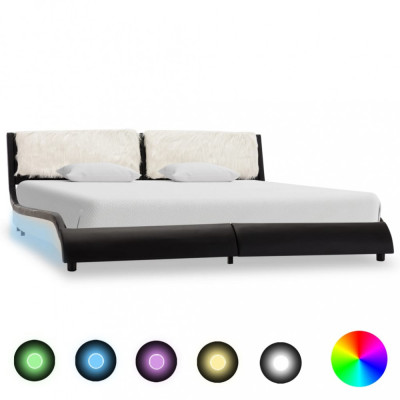 Cadru de pat cu LED, negru și alb, 180x200 cm, piele ecologică foto