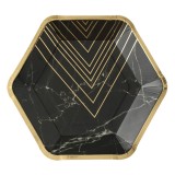 Farfurii de carton negre marmorate cu folie aurie 18cm, CMCLASS