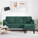 VidaXL Canapea 3 locuri cu șezlong L-verde &icirc;nchis 160 cm Catifea