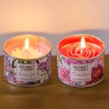 Lumanare decorativa parfumata in cutie metalica, diametru 7,5 cm, inaltime 6 cm, aroma trandafir si lavanda, CMCLASS