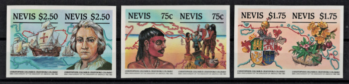 NEVIS 1986 - Navigatori, expeditii, Cristofor Columb / serie completa MNH