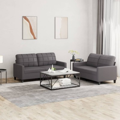 vidaXL Set de canapele cu perne, 2 piese, gri, piele ecologică 3201360 foto