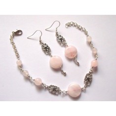 Set pietre semipretioase cuart roz, set bijuterii femei 39546