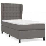 Cumpara ieftin Pat box spring cu saltea, gri, 80x200 cm, piele ecologica