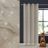 Perdea Decorativă, Model Cu Franjuri Mic-Pompon, Culoare Bej, Dimensiuni 140x260 cm, Inele 4 cm, Material Poliester
