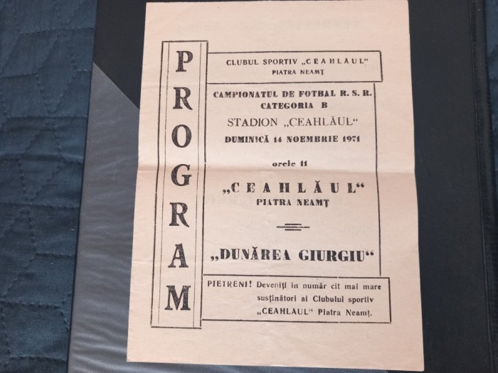 Program Ceahlaul P N - Dunarea Giurgiu