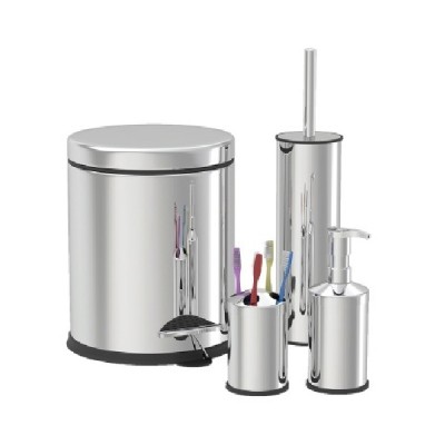 Set Inox Cos, Perie WC, Suport Sapun Lichid, Suport Periute Zilan ZLN4605 foto