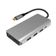 Adaptor multiport PNI MP09 USB-C la HDMI, 4 x USB 3.0, SD/TF, RJ45, USB-C PD, 9 iesiri foto