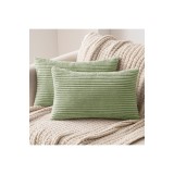 Set de 2 huse de pernă, din catifea canelată, decorative, cu fermoar ascuns, 40 x 80 cm, verde soia