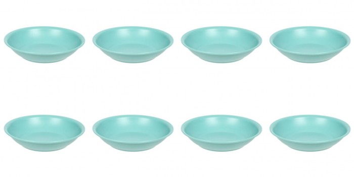 Set farfurii 8 piese, farfurii adanci, plastic, verde, diametru 18 cm