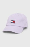 Tommy Jeans șapcă de baseball din bumbac culoarea violet, cu imprimeu AW0AW15848
